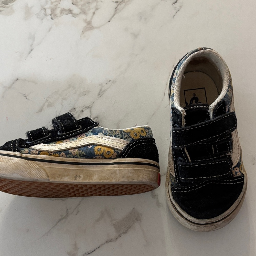 Vans Kids Black and Blue Floral Sneakers